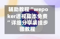 辅助教程“wepoker透视脚本免费”详细分享装挂步骤教程