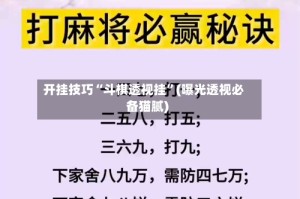 开挂技巧“斗棋透视挂”(曝光透视必备猫腻)