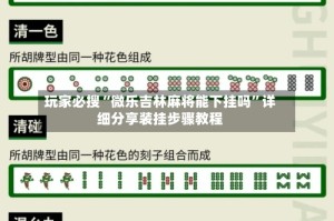 玩家必搜“微乐吉林麻将能下挂吗”详细分享装挂步骤教程