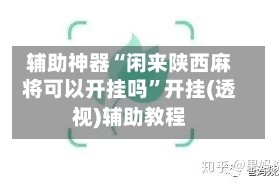 辅助神器“闲来陕西麻将可以开挂吗”开挂(透视)辅助教程