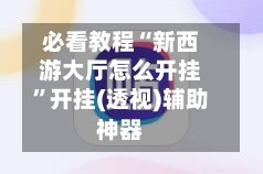 必看教程“新西游大厅怎么开挂”开挂(透视)辅助神器