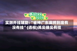 实测开挂辅助:“雀神广东麻将到底有没有挂”(透视)其实确实有挂