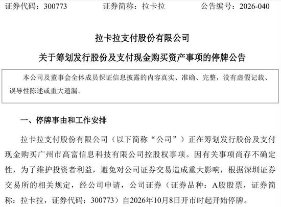300773，筹划重磅收购！10月8日起停牌